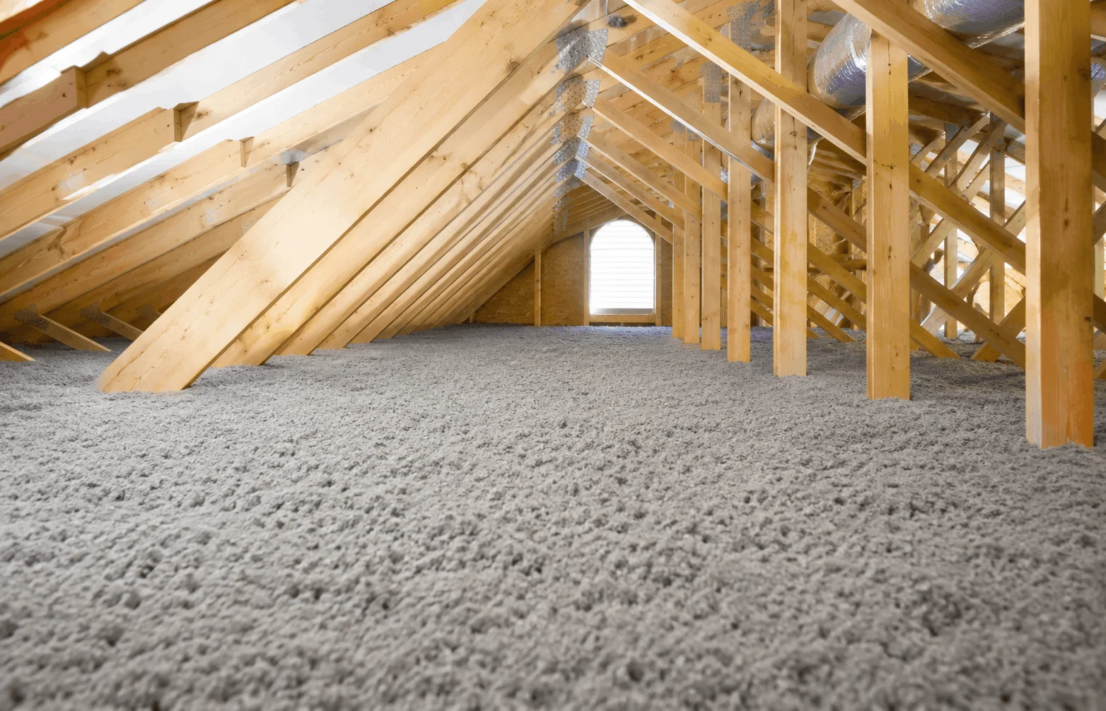Cellulose insulation densely packed in an attic