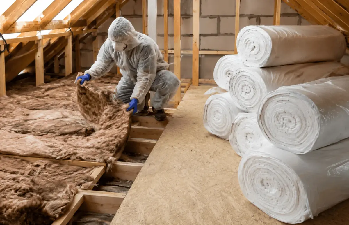 Old attic insulation being replaced with fresh, full-depth material